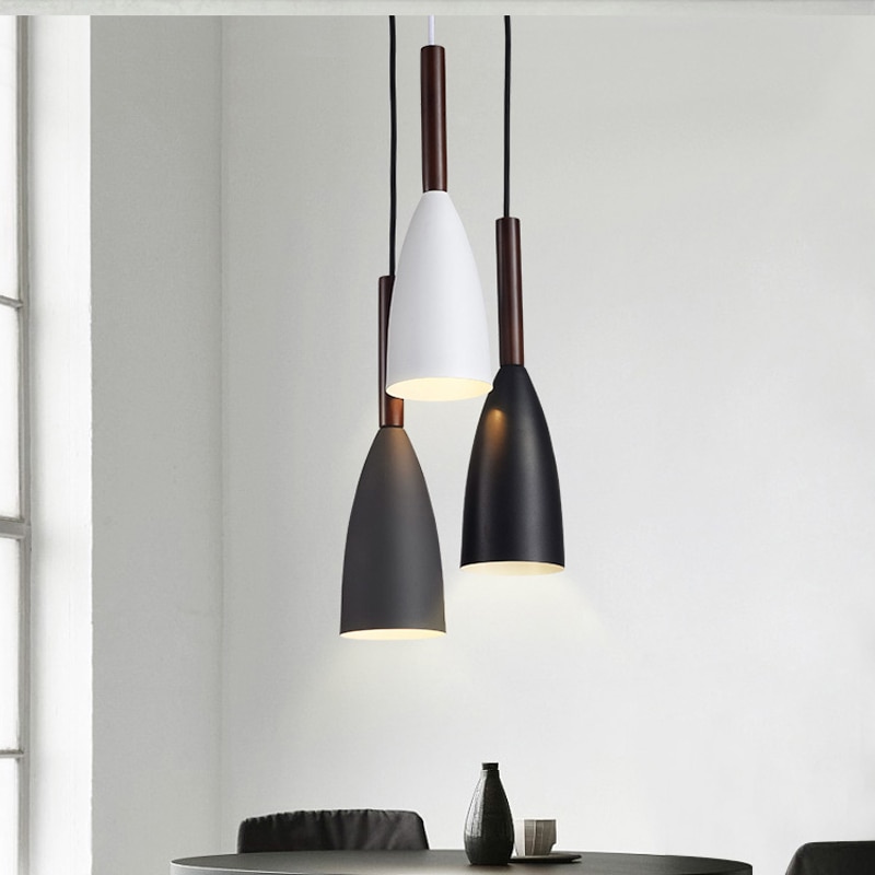 Moderne minimalistisk  e27 pendellamper bar cafe restaurant indretning træ aluminium hængelampe belysning armatur
