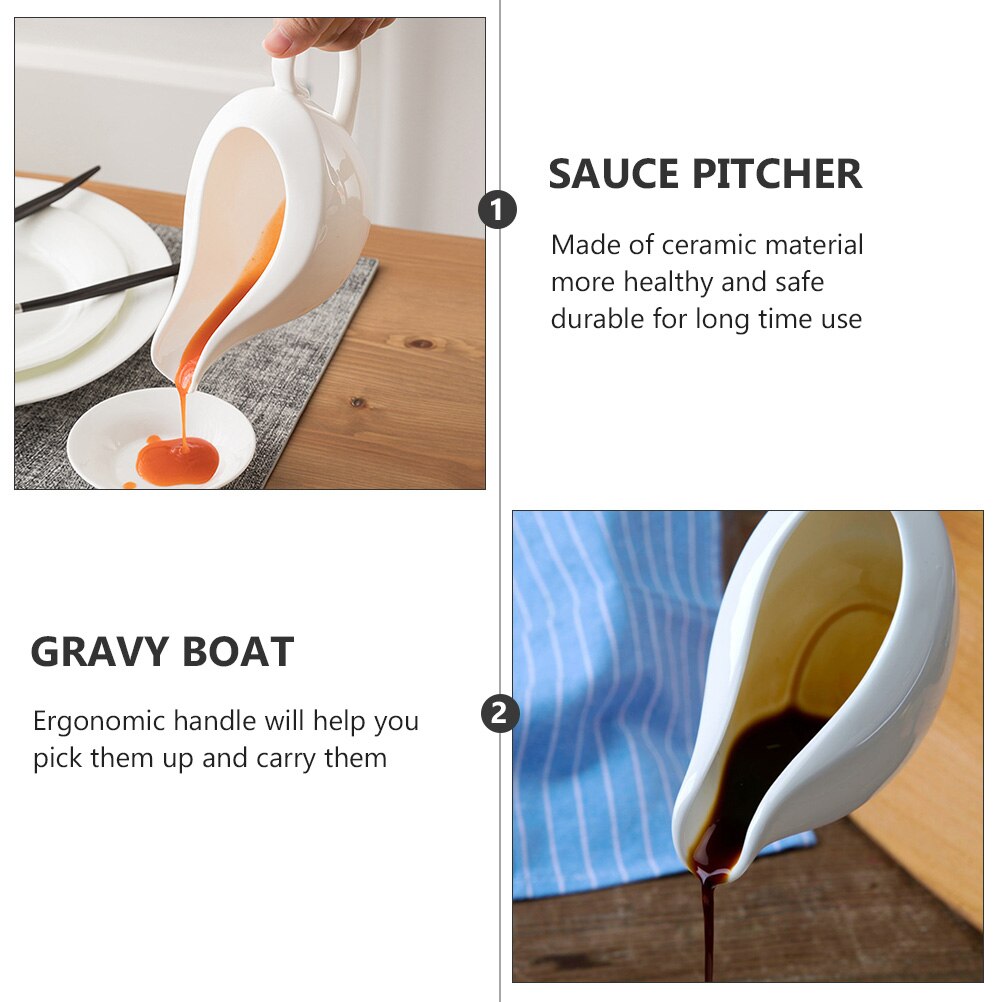 1pc Home Ceramic Gravy Boat Saucier Sauce Jug Seasoning Storage Container