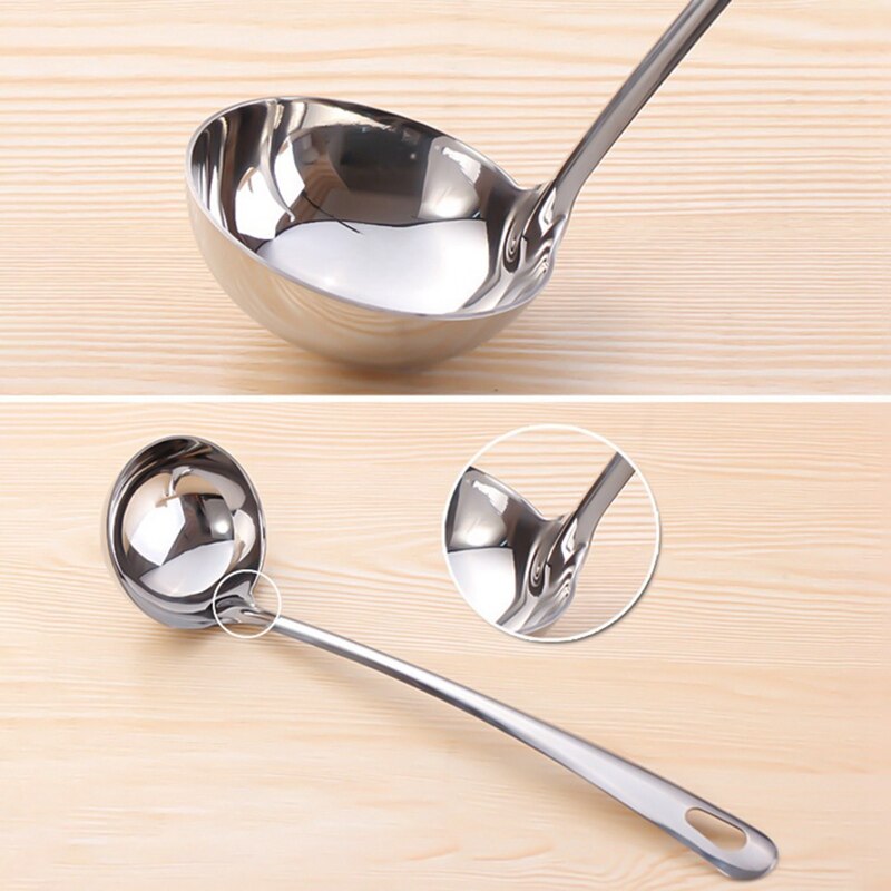 Cucharón de mango largo de acero inoxidable grueso, 1 Uds., cucharón grande, útil para cocina, utensilio, cuchara para sopa