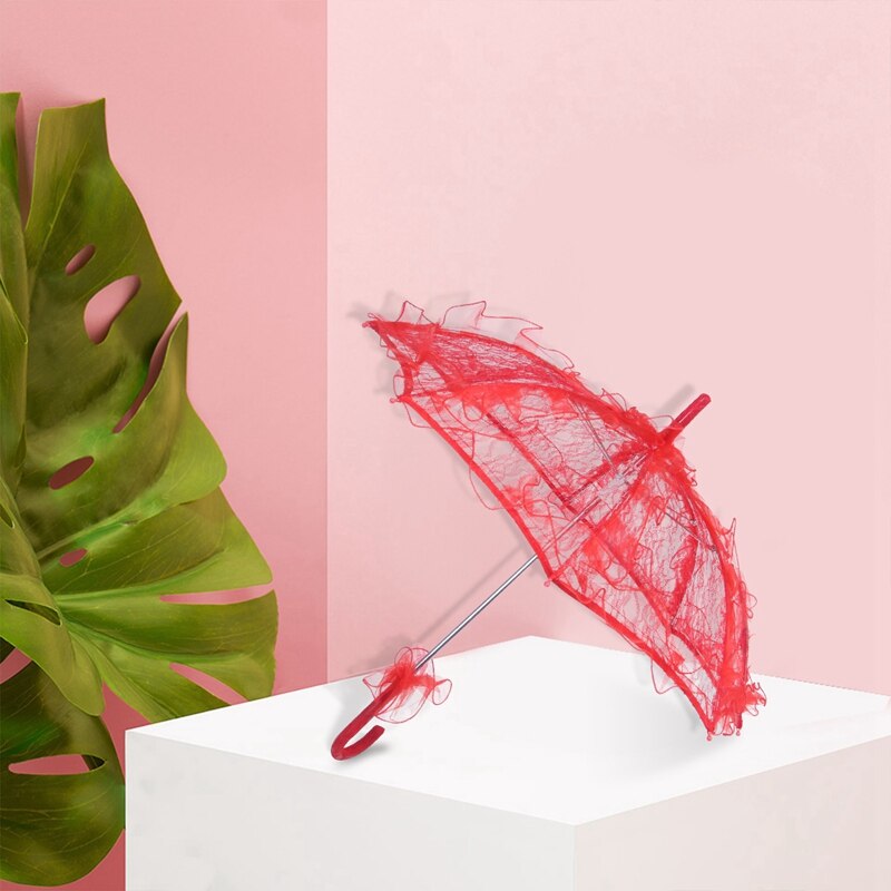 Parasol en dentelle pour mariage, 2 pièces, fleurs, parapluie de mariée, rouge et noir