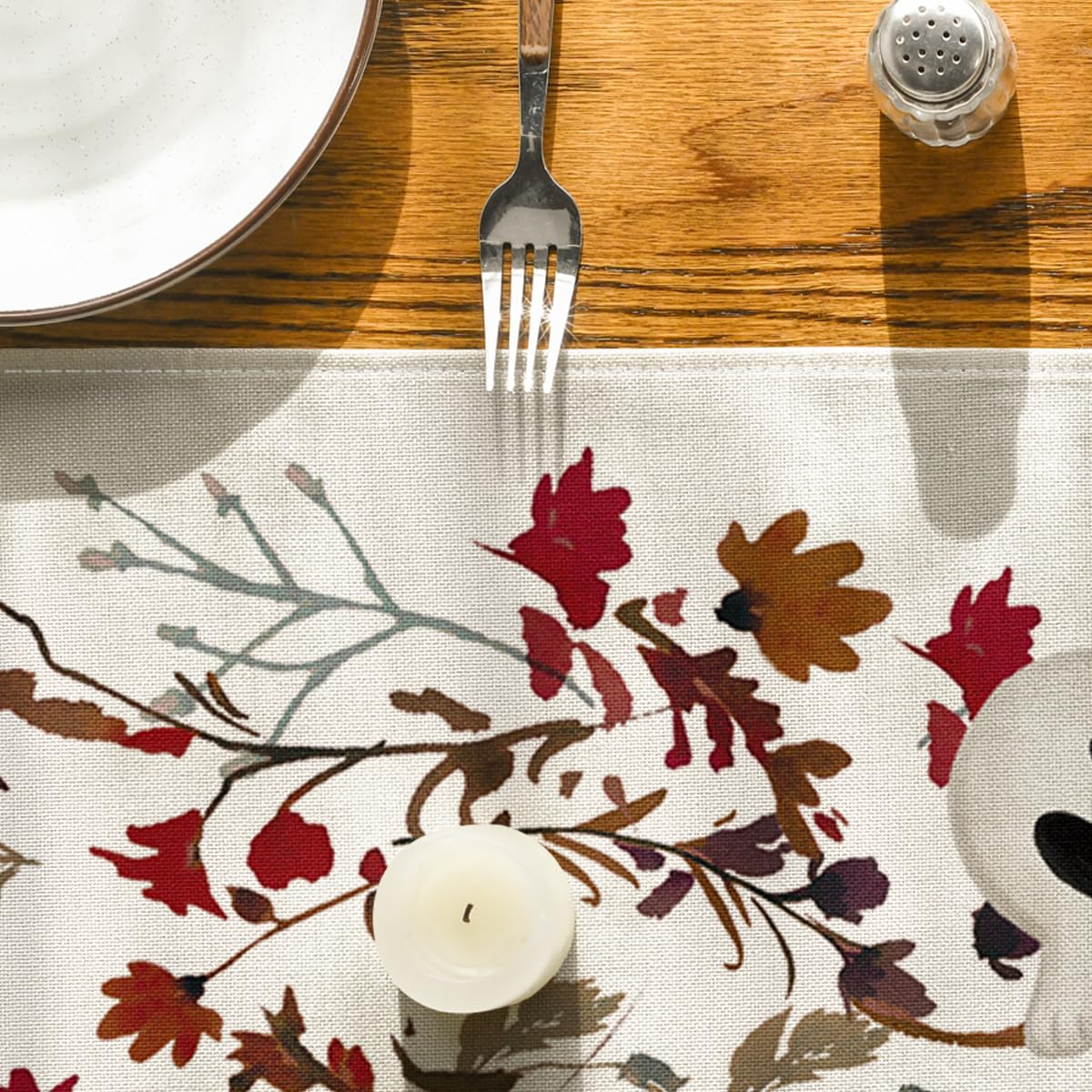 Spökblommor löv halloween bordslöpare, säsongsbetonad höst kök matbordsdekoration för hemfestdekor