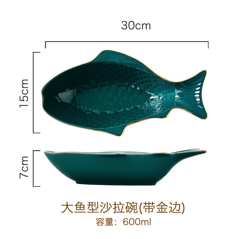Nuovo Disegno di Ceramica con Bordo in Oro Verde Scuro Frutta Ciotola Piatto Piatto Piatto di Pesce Ciotola di Fondo casa Creativo Ristorante di Famiglia: oro Rim grande Bowl