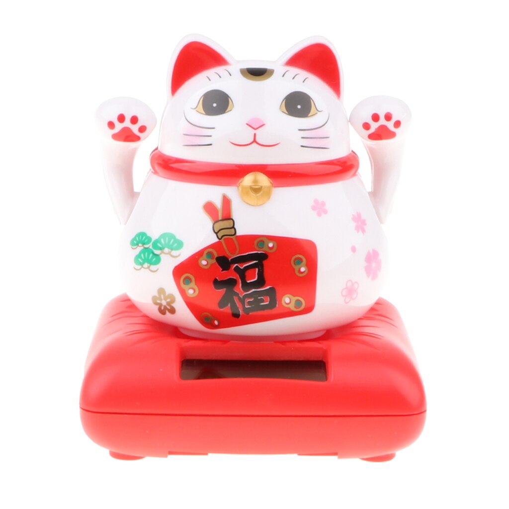 Solar Powered Chinese Lucky Kitten Waving Beckoning Fortune Cat Toy Car Decor