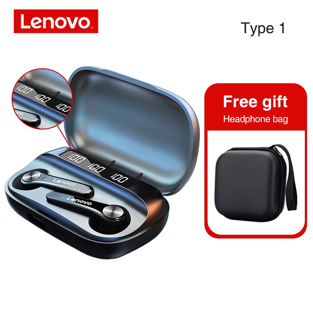 Lenovo-auriculares inalámbricos QT81 TWS, cascos con Bluetooth 5,0, Control táctil de graves profundos, resistentes al agua IPX4, reducción de ruido VS Lenovo LP2: Type1 black Gift