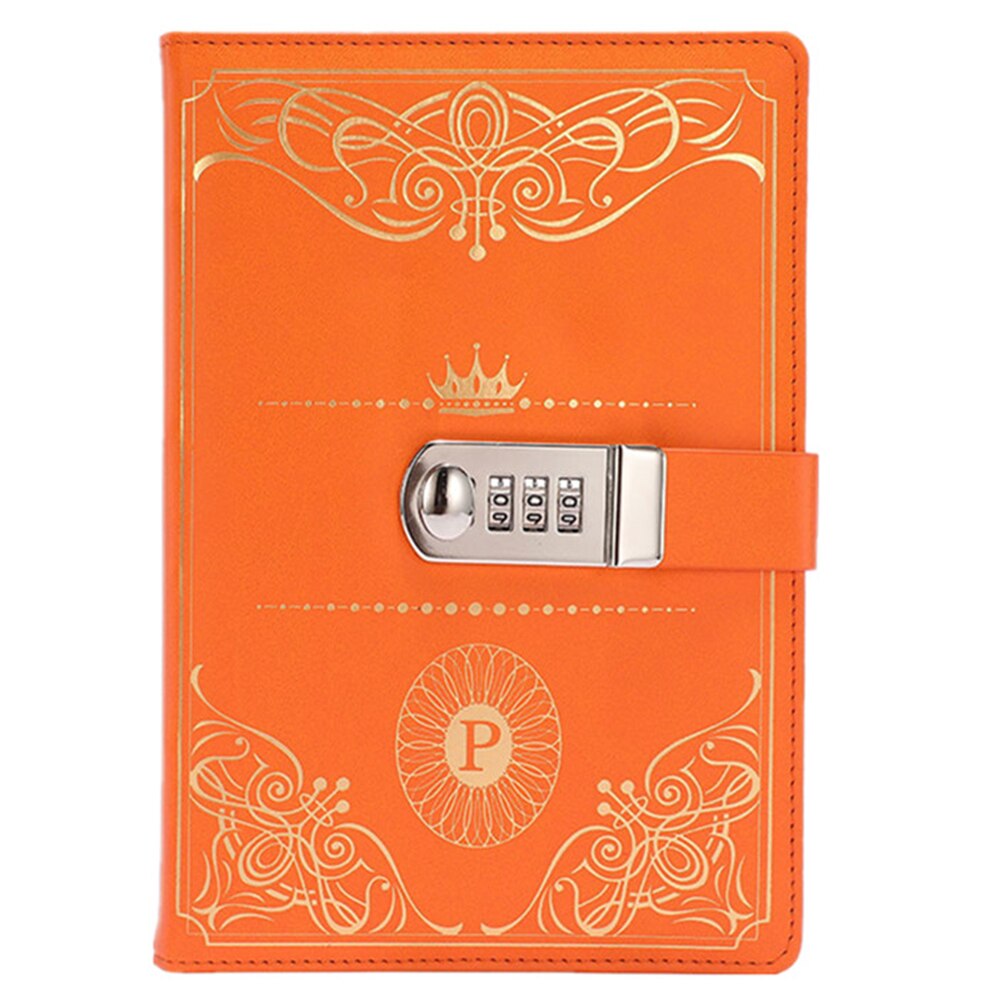 1PC Vintage Style PU Cover Diary Notebook Journal Notepad With Code Lock Vintage Secret Book European Luxury Lock Notebook: Orange