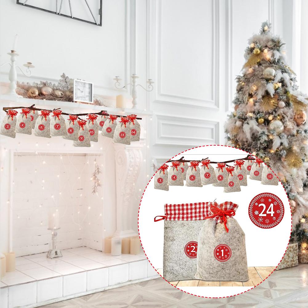 10*15CM Christmas Advent Calendar Felt Sack Bags for Christmas Countdown Christmas Advent Calendar Bags Set