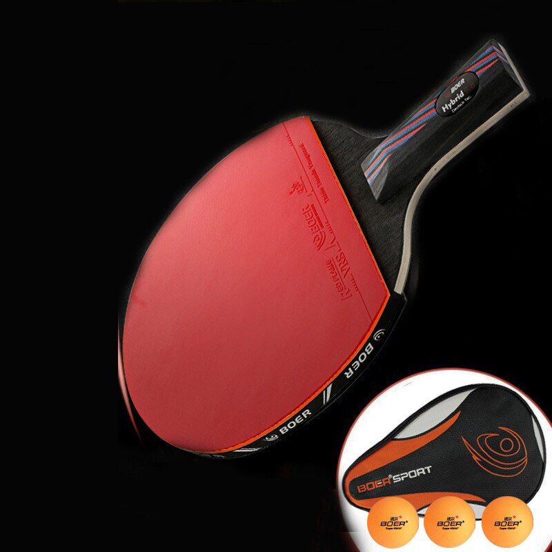 1 conjunto de 6 estrelas tênis de mesa bat 7-camadas profissional raquetes de ping pong longo punho curto fibra de carbono ping pong paddle carry bag: 1pcs long handle