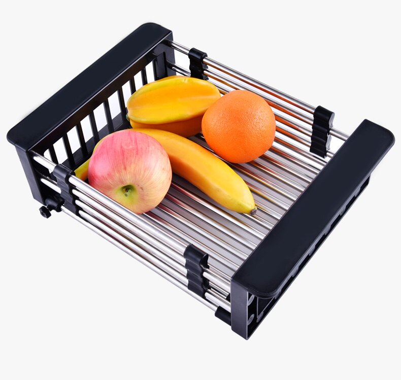 Black Kitchen Sink Drain Basket Draining Shelf Stainless Steel Sink Sink Tableware Filter Dry Water Basket Retractable Sink: black