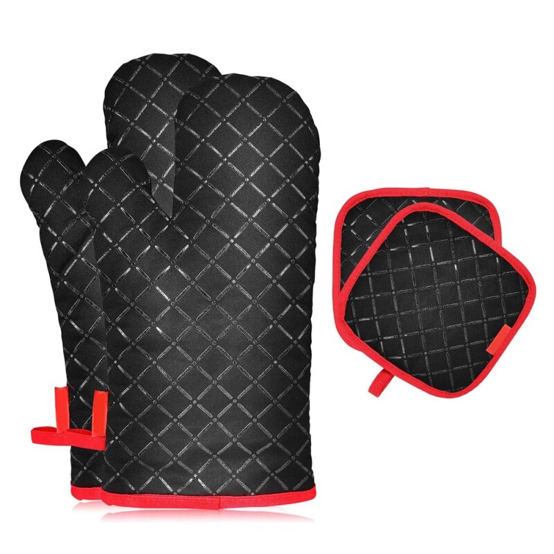 Gants De cuisine pour la Cuisson 2 Mitaines À Four et Sous 2 Pot Set De Support Antidérapant Résistant à la Chaleur Four à Micro-ondes: Default Title