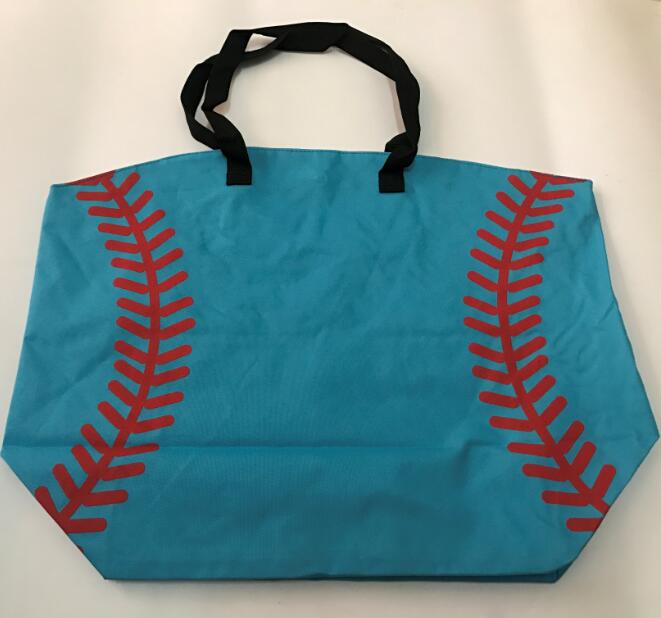 Softball tote taske til børn forskellige sorte baseball fodbold fodbold sømposer kvinder & børn bomuld lærred sportspose: Lyseblå