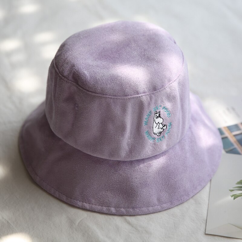 Varm tykkere bomuldsbroderi spand hat fisker hat udendørs rejse hat sol cap hatte til mænd og kvinder: Lilla