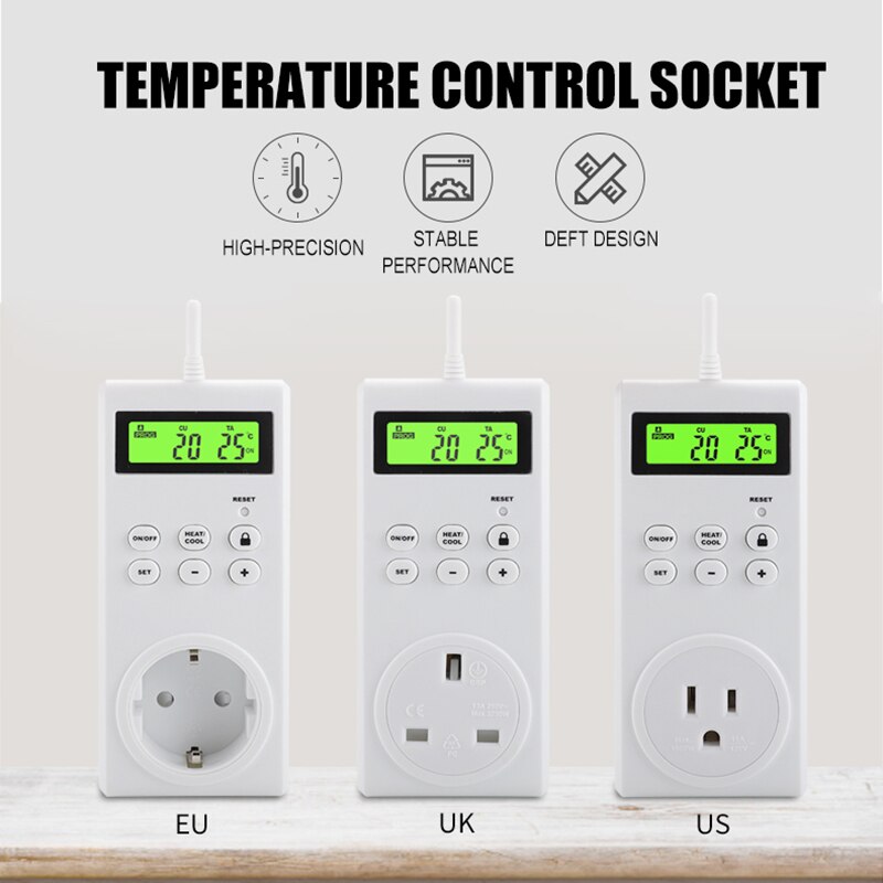 Programmable wireless plug-in thermostat with built-in temperature sensor remote control electric thermostatic control socket