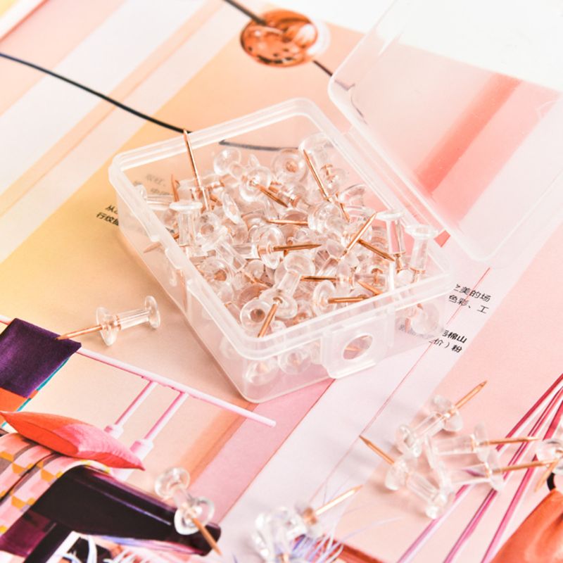 100pcs Transparent Rose Gold Push Pins Thumb Thumbtack Board Pins Drawing Photo Wall Studs Office School Supplies Y51A