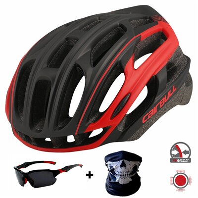 Intergrally-molded Men Women Cycling Helmets Safe Taillight Mountain Road Bike MTB Bicycle TT Helmet with Light Casco Ciclismo: Black Red