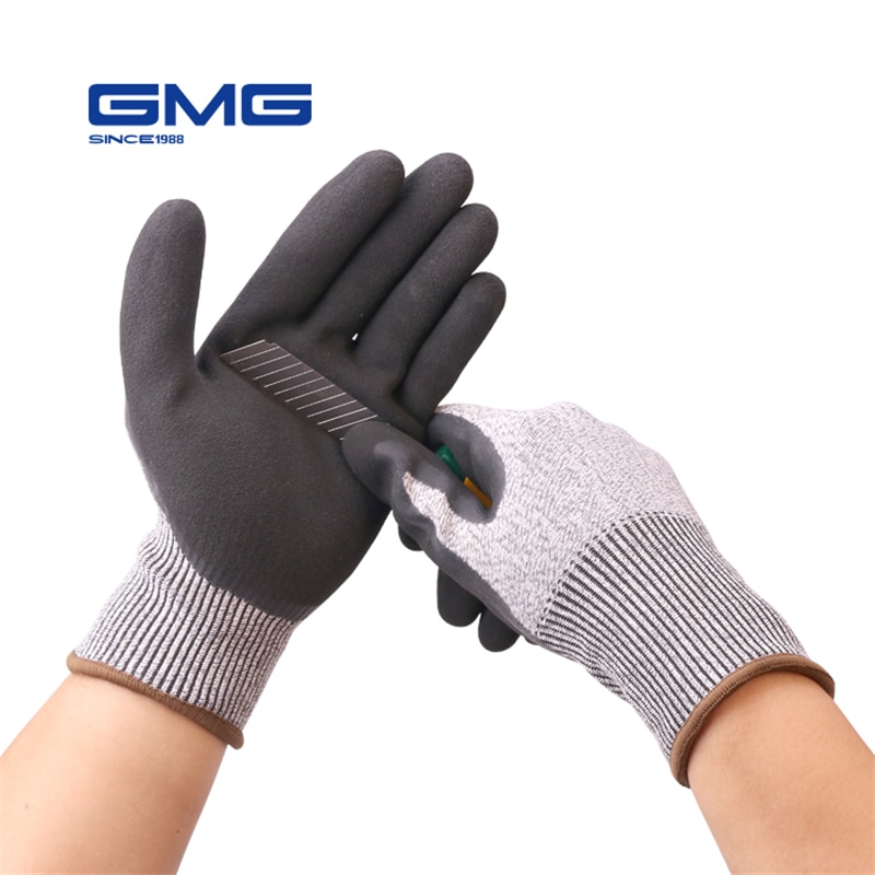 Bouw Handschoenen GMG Grijs Anti-cut HPPE Shell Zwarte Latex Sandy Coating Veiligheid Werk Handschoenen Cut Resistance Werkhandschoenen