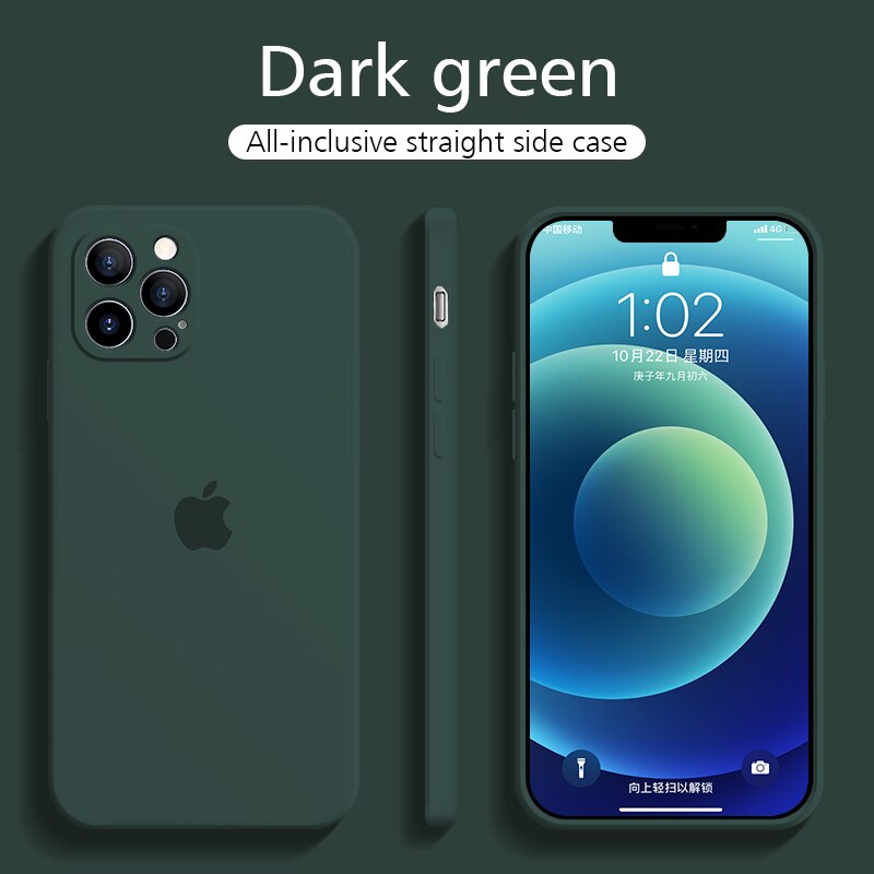 Für iPhone 12 Pro Max Fall Gerade Kante Flüssige Silicon Abdeckung Weiche Telefon Fall Für 12 Mini Stoßfest Volle Protectiver fall: For i12 Pro Max / See blau