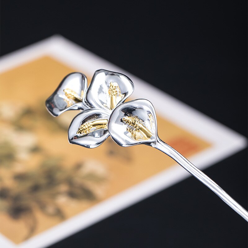 S925 Sterling silber calla Lilie haarnadel weibliche 2022 neue kostüm Hanfu kopfschmuck retro Palast Lotus haarnadel