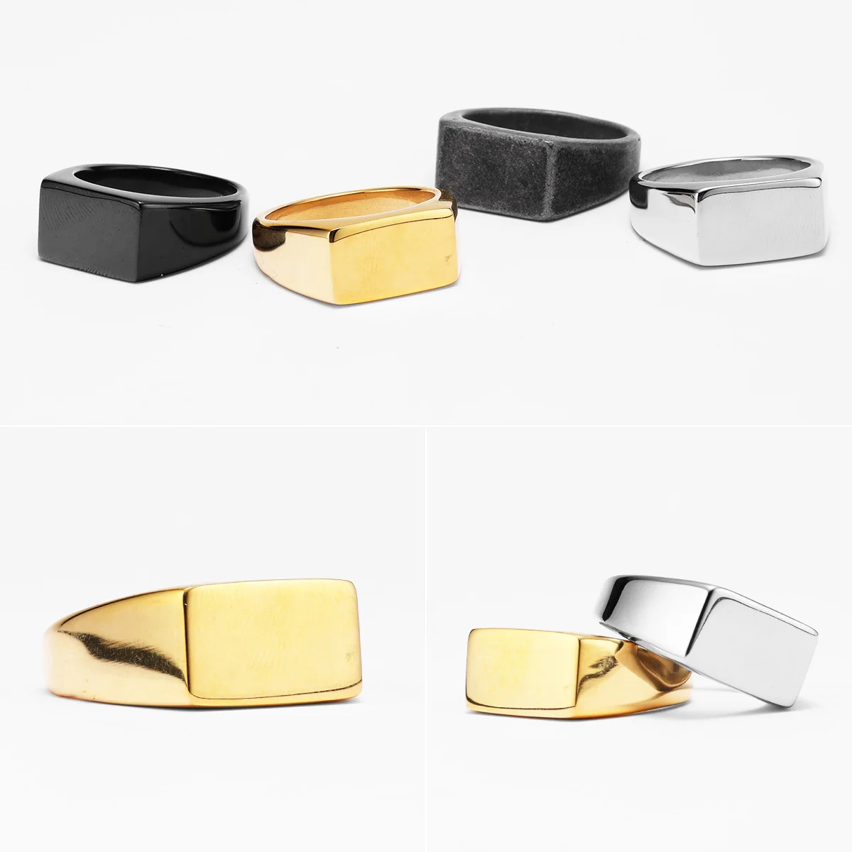 Minimalistische Rechthoek Graveren Mannen Ringen Rvs Vintage Eenvoudig Nieuw In Vrouwen Sieraden Mode Accessoires Cadeau