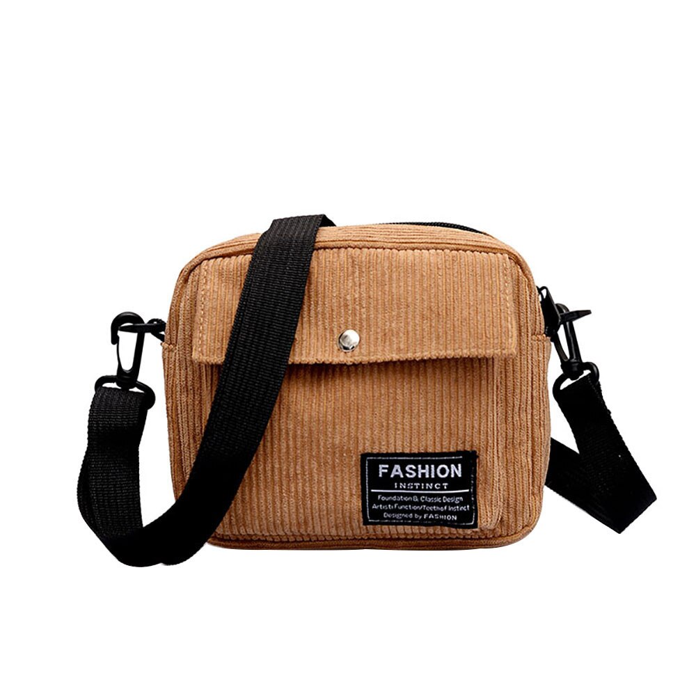 Women Canvas Single Shoulder Messenger Bag Handbag Crossbody Small Square Bags Corduroy Bag les sacs des femmes #F: Khaki