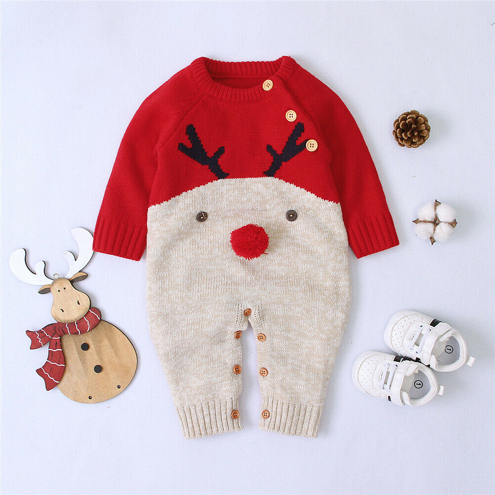 Pelele de bebé niña tejida para invierno y Navidad, mono, suéter, Otoño, cálido, ropa de Navidad de lana