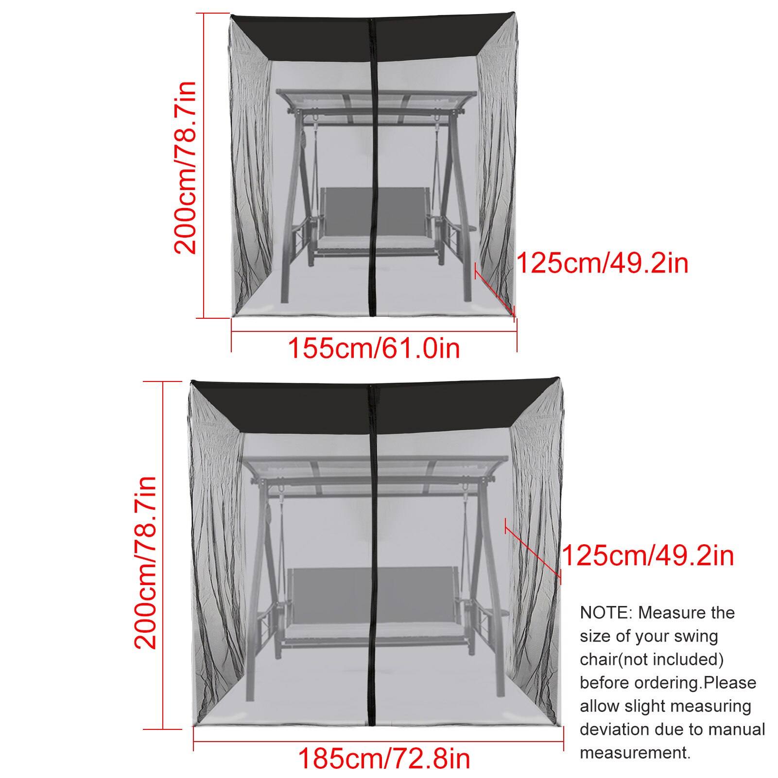 Outdoor Swing Chair Mesh Net Water Resistant Patio Seater Mesh Canopy Cover Outdoor Hiking Camping Mosquito Net