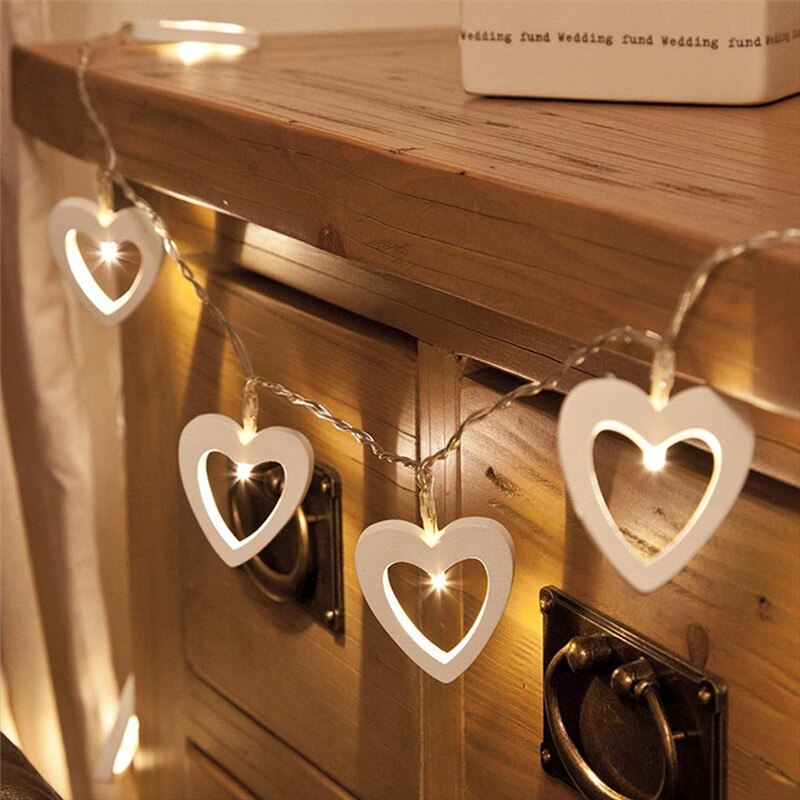 40LEDS Kerst String Verlichting LED Fairy Guirlande Nachtlampje Houten Hart Valentijnsdag Decor Thuis Verjaardag Bruiloft licht