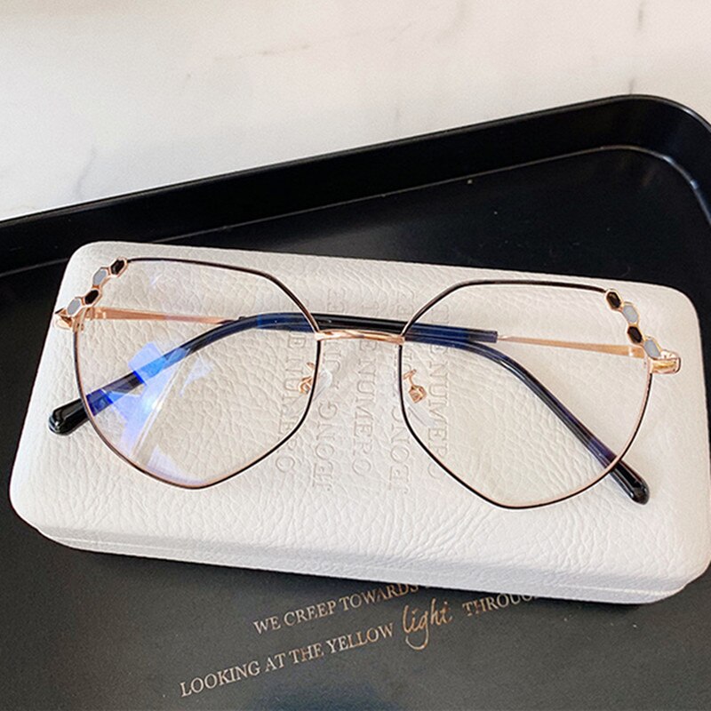 Transparent Optical Glasses Women Irregular Eyeglasses Frames Ladies Luxury Metal Spectacles Frame Rose Gold Color