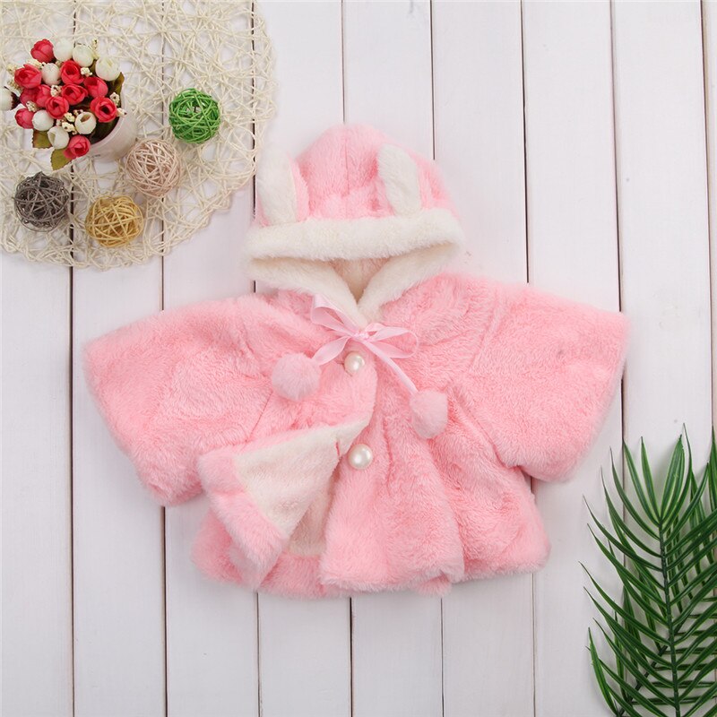 Vinter baby pigetøj imiteret pels fleece uld blandinger frakke festdag varm jakke juledragt baby hætte overtøj