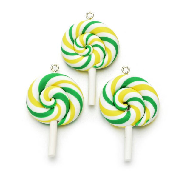 10pcs Bellezza Kawaii Spirale Arcobaleno Argilla Polimerica Cabochons Della Caramella Gommosa Caramella del Lollipop Flatback Per La Decorazione Del Telefono di DIY Bracciali: clay-013