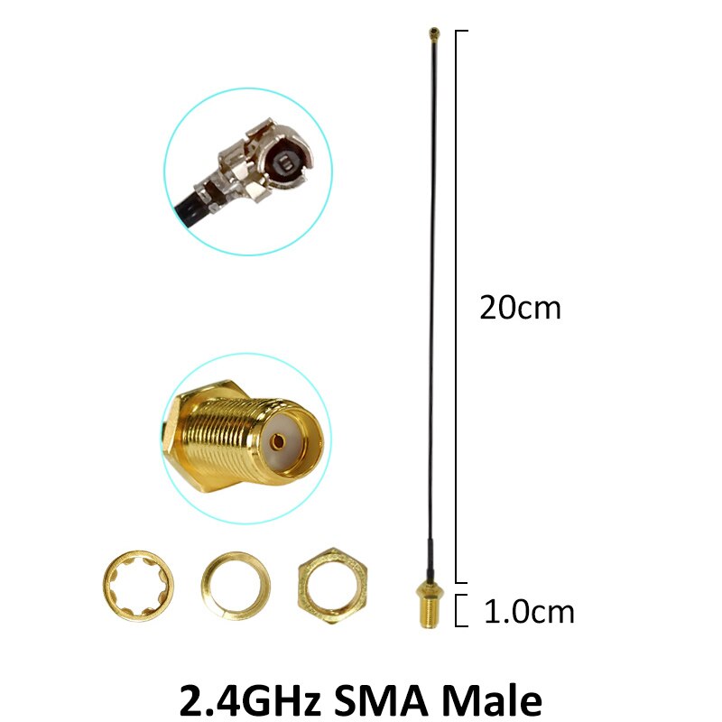 2 stk 2.4 ghz 2.4g wifi antenne 5 dbi sma hann til ruter wi fi booster  +21cm rp-sma til ufl./ ipx 1.13 grisehale kabel