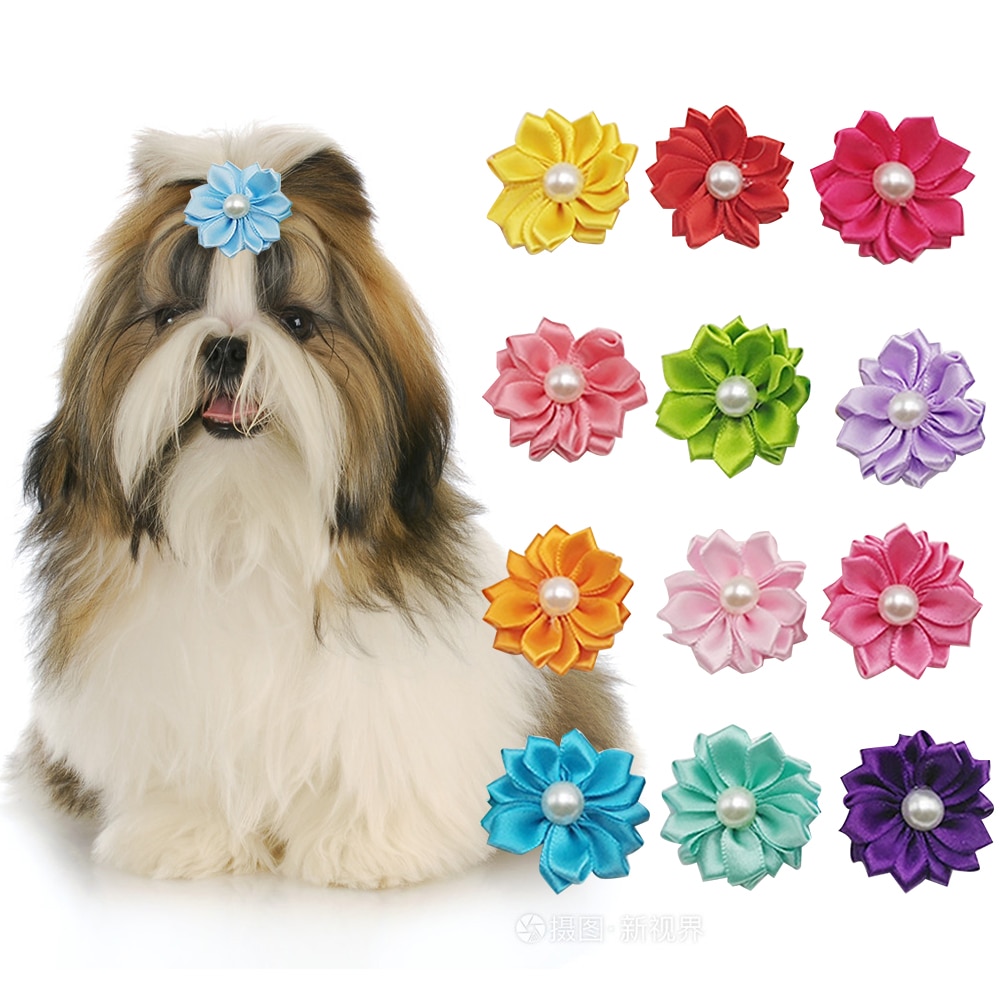 Fiore cane capelli fiocchi capelli lunghi cani da compagnia archi elastico gatto cucciolo clip di capelli Pet Grooming Bow accessori per cani