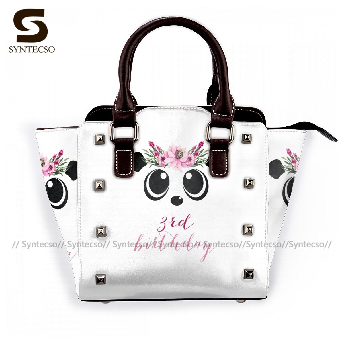 Panda-schultertasche, damenhandtasche, großpackung, retro-einkaufstasche aus leder: 3