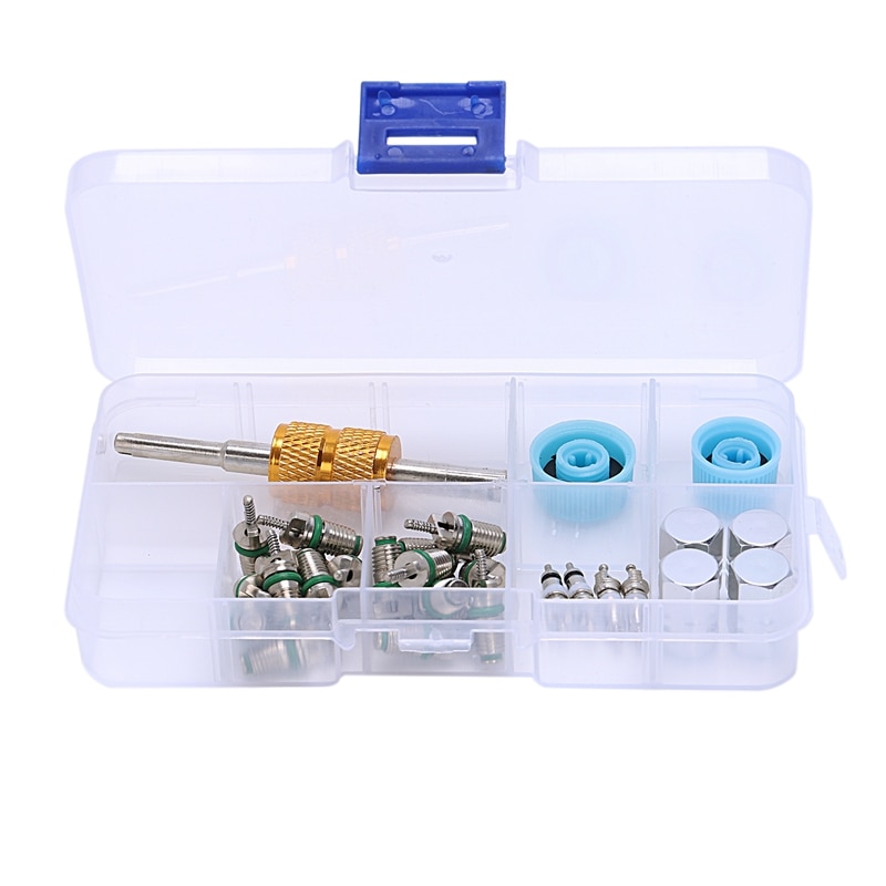 R134A Spool Repair Kit R134A Air Conditioning Spool Freeze Tire Stem Valve Spool Valve With Remover Tool