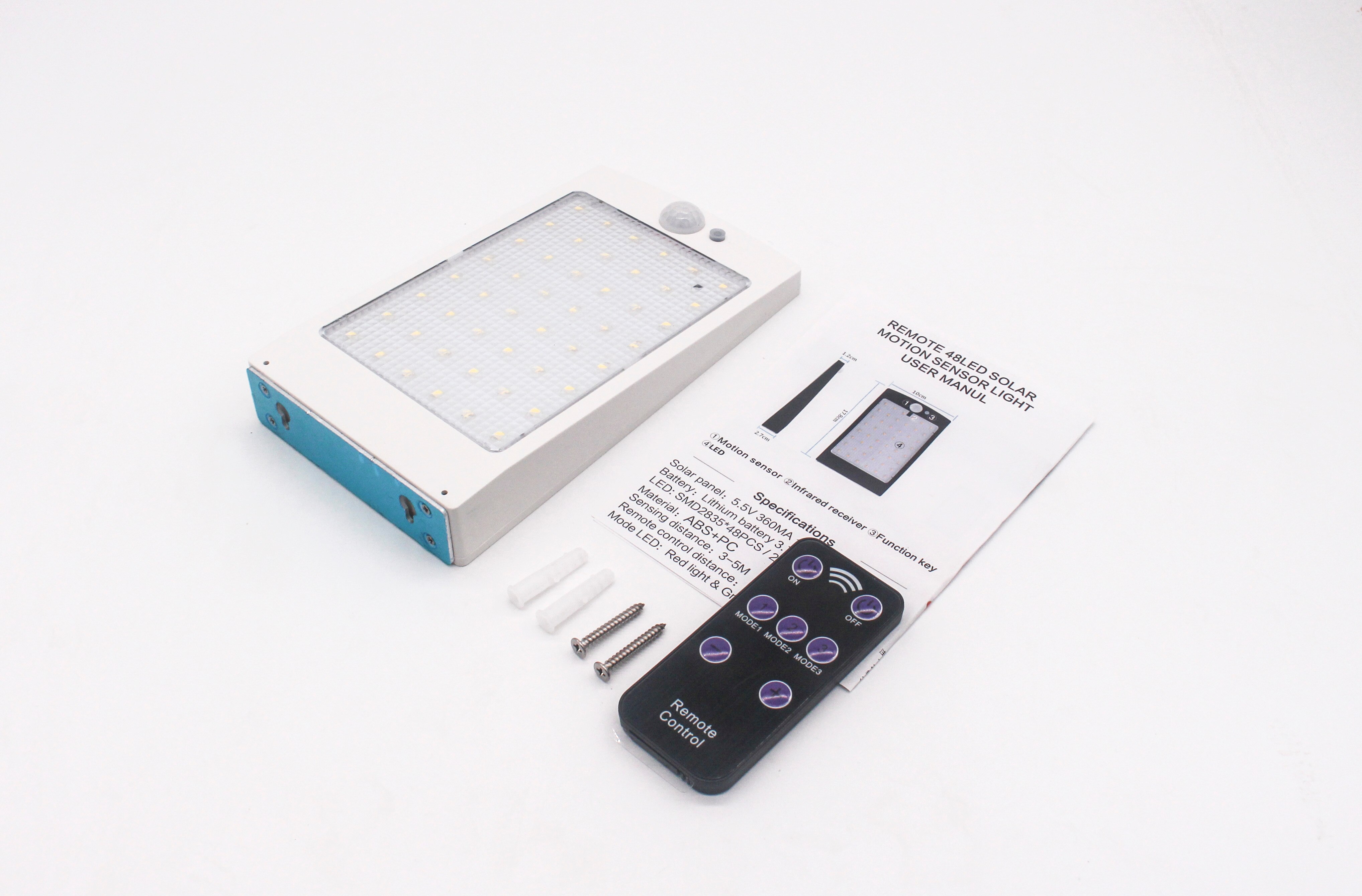 48 LED Solar Power Motion Sensor Security Lamp Garden Street Waterproof Light: Without / White