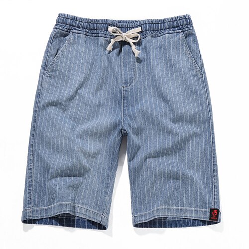 Stor størrelse 7xl shorts herre sommer tynde knælange afslappede shorts herre stribede løse komfortable hjemmeshorts i bomuld: Blå / L