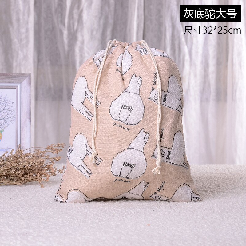 Cotton Linen Cat Pattern Beam Drawstring Bag Cosmetic Bag Travel Makeup Case Organizer Women Men Shoes Zakka Storage Pouch: 1 L