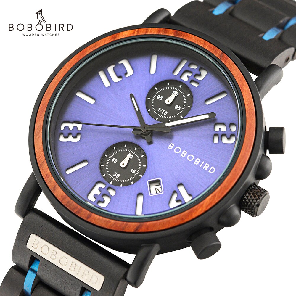 Bobo Bird-relojes de madera de lujo para hombre, reloj masculino, reloj de pulsera de cuarzo con cronógrafo con indicadores luminosos