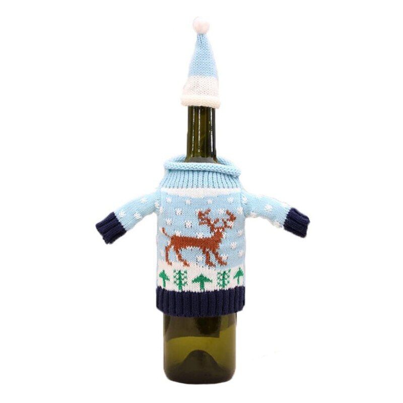 Świąteczny pokrowiec na butelkę wina sweter na butelkę wina pokrywa ozdoby na butelki świąteczne ozdoby: C