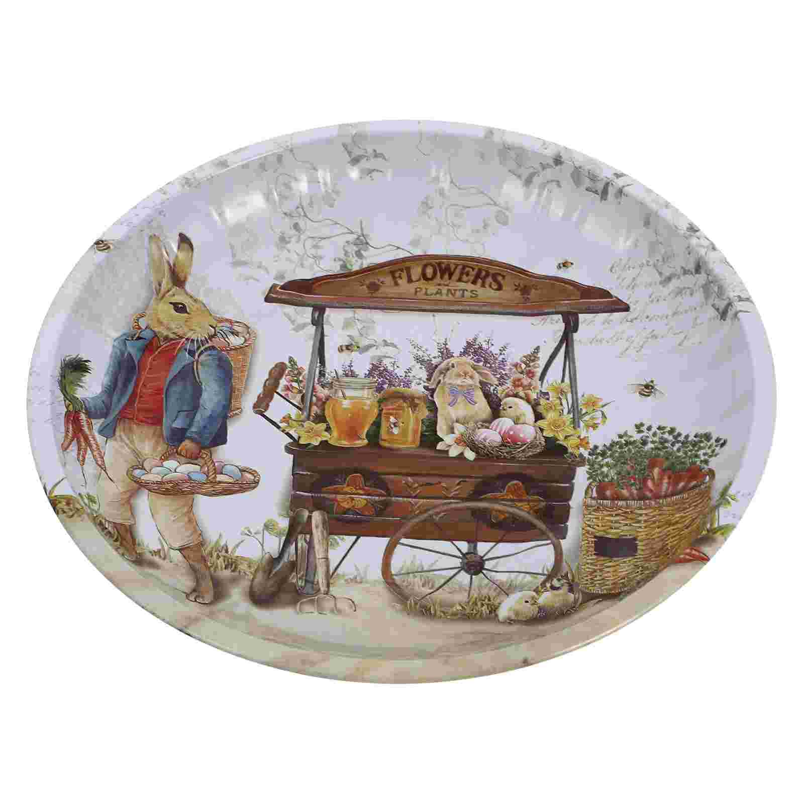 1 Pc Easter Candy Plate Iron Fruit Storage Tray Cartoon Nut Snack Storage Holder: Garden Bunny Daddy
