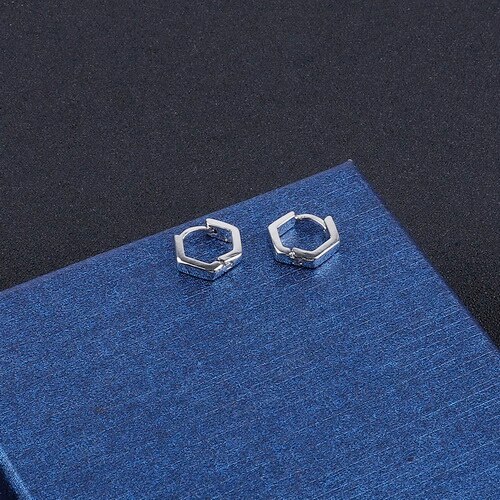 1PC Square Hexagon Triangle Stainless Steel Ear Earrings HipHop Earrings Titanium Tteel Man Earrings Jewelry Accessories: Hexagon Rhodium