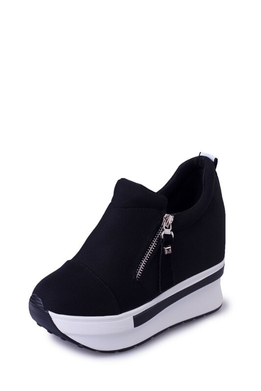 Forår efterår platform sko med lynlås 10cm afslappede søde sneakers lavvandede damesko størrelse 35-39: Sort / 7
