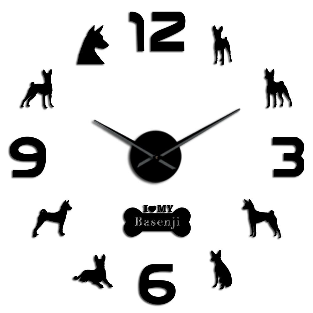 Basenji-Reloj de pared de estilo africano para perros, pegatinas de pared para reloj de sala de estar: Black / 27inch