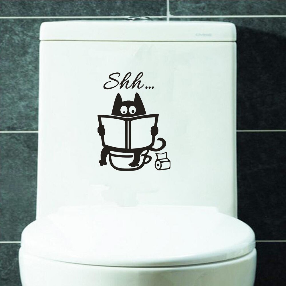 Toilet klistermærker sød kat shh toilet sæde kunst vægmaleri aftagelig tegneserie kat badeværelse dør klistermærke sjov plakat diy boligindretning: Default Title