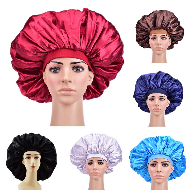 1PC Super Giant Sleep Cap Waterproof Shower Caps Female Hair Care Large Satin Silk Bonnet Luxurious Fabric Sleep Cap