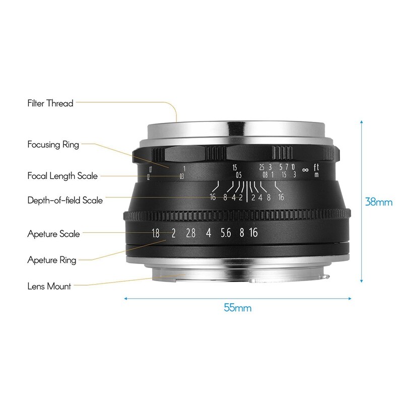 25MM F1.8 objectif à mise au point fixe Micro-objectif manuel adapté pour SONY NEX montage Micro-caméra simple