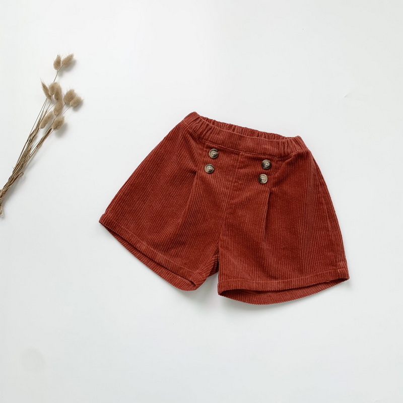 2021 New Winter Kids Girls Shorts albicocca rosso elastico in vita pantaloni in velluto a coste pantaloni per bambini abiti di moda E0529