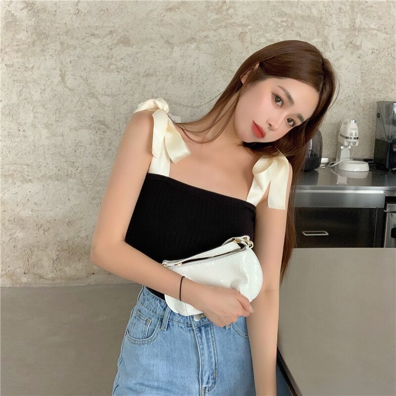 Ærmeløs crop top camis sort off shoulder sommer stil mærke koreansk tøj spaghetti rem til kvinder og #39 t-shirts