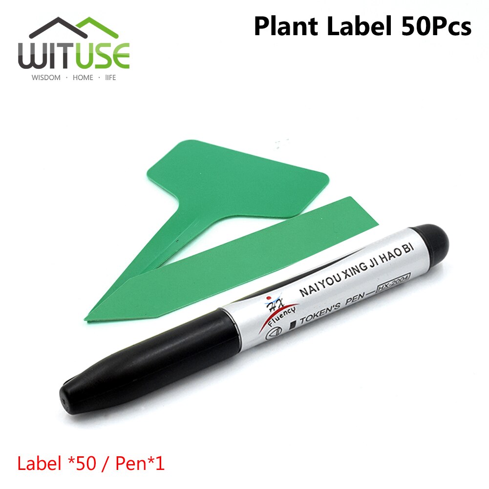 100 stk t-type + pind plast børnehave etiket holdbar og genanvendelig vandtæt haveplante etiket blomst tykt tagmærke med en pen: Grøn