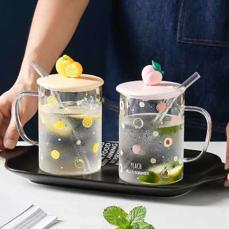 500ml glas vattenkopp mugg kontor kaffekopp hem vinglas söt frukt tryck silikon kopp lock #39 kopp porslin