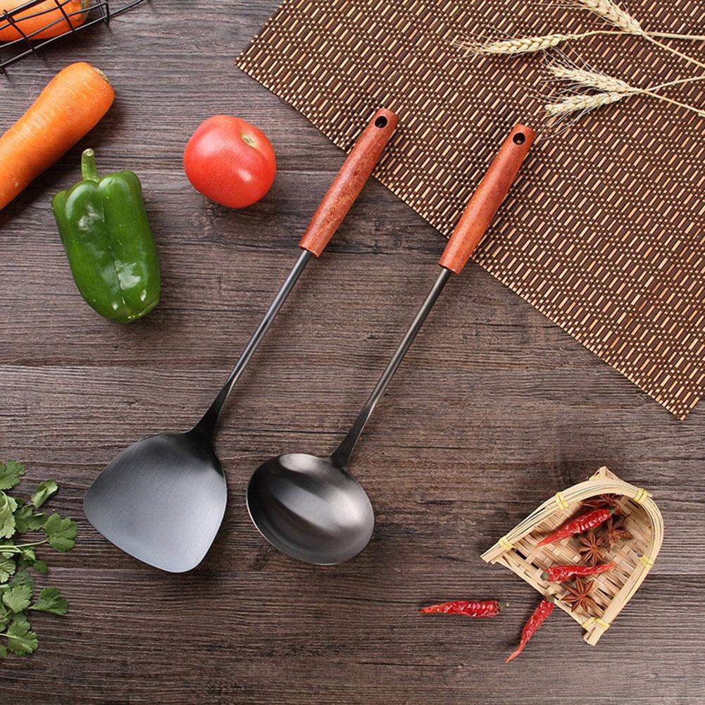 Långhandtag soppslev sked turner vägghängande bärbar rostfritt stål non-stick handtag turner/slev köksredskap